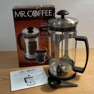 Mr Coffee French Press 1.2 Qt Stainless Steel & Glass Scoop and Instructions
